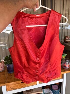 Vintage 1980’s Red Satin Button Front Vest with faux pockets